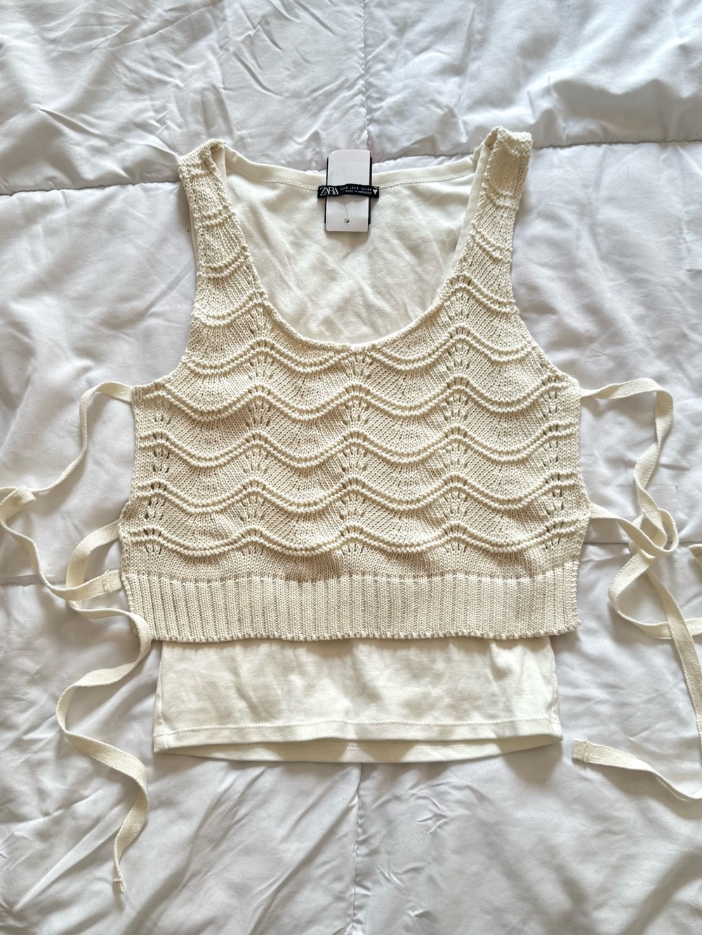 Zara Ivory Crochet Overlay Tank with Side Ties